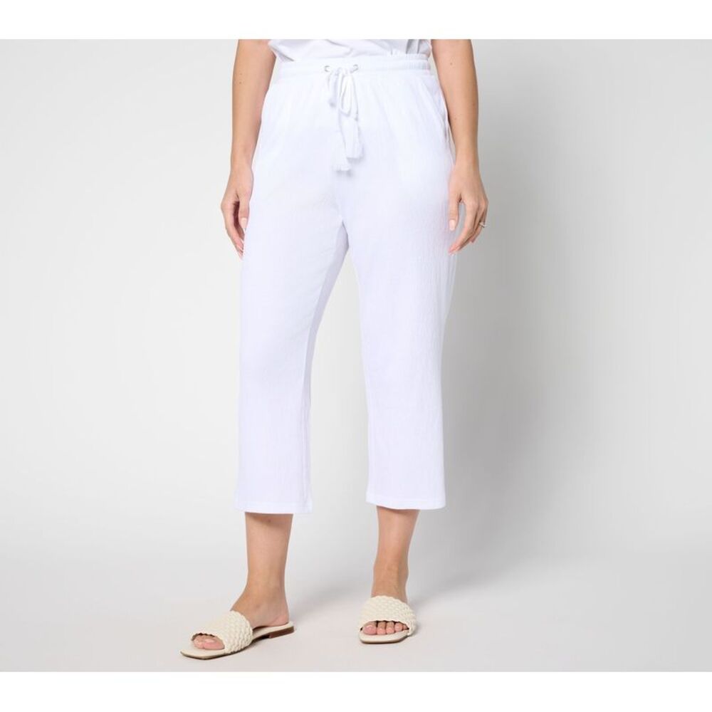 Liberare Women's Plus Sz Pants 3X Packabelle Gotta Getaway Cropped White A688420